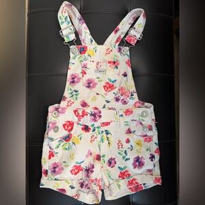 VintageJordache Floral Print Overalls — White with Pink, Purple & Yellow Flowers